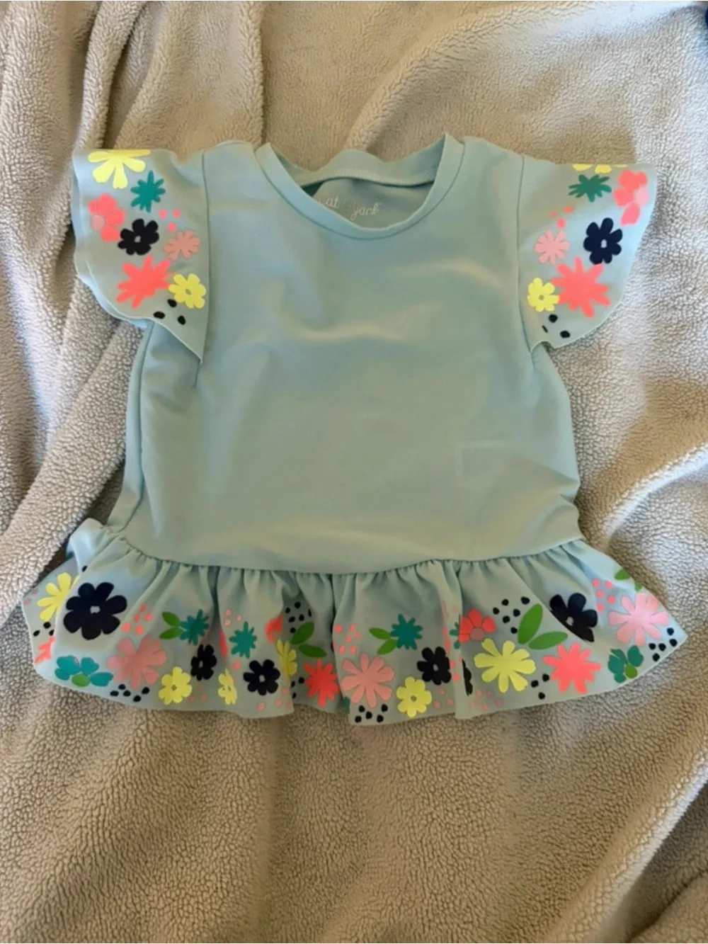 Cat & Jack Light Blue Floral Flutter Sleeve Swim Shirt